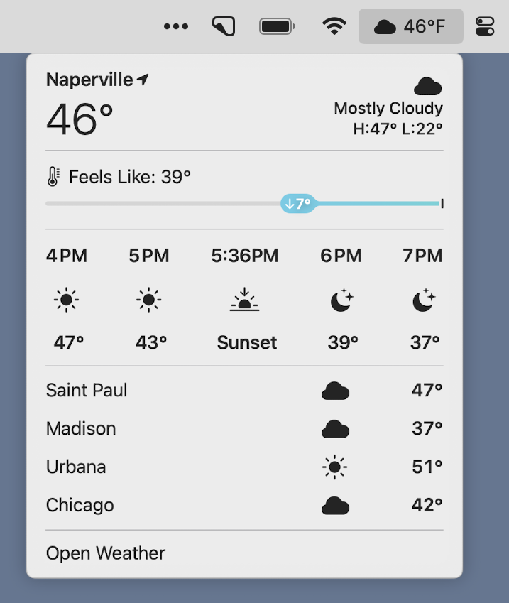 Weather menu bar