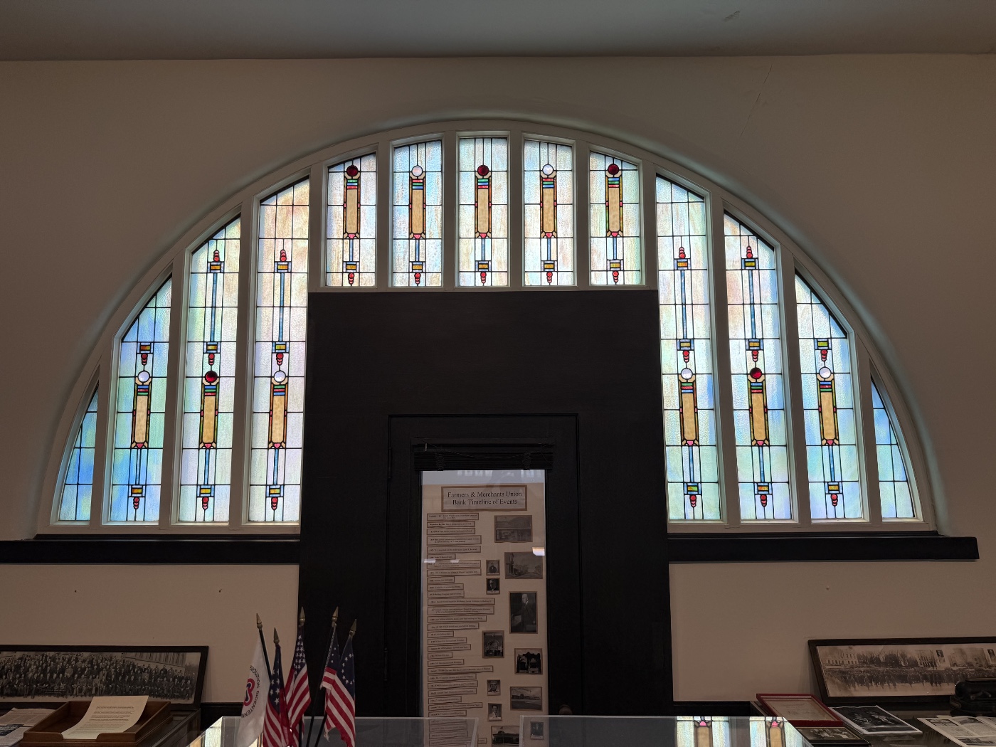 Rear stained glass window from the inside