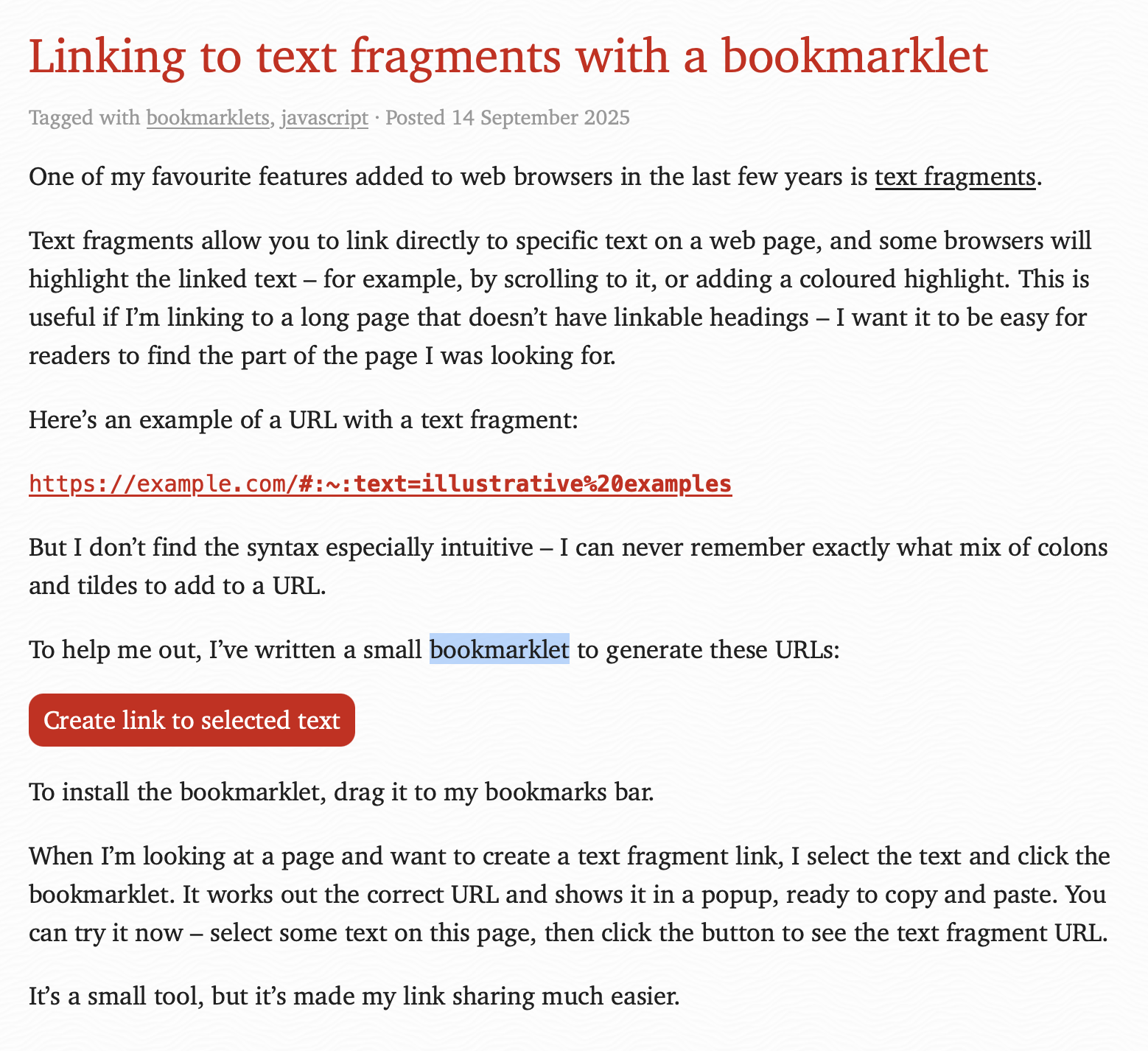 Screenshot of blog post with selected text