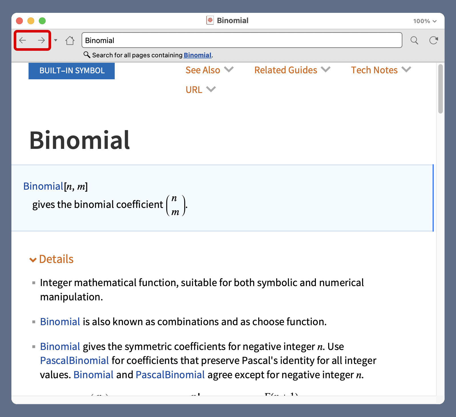 Mathematica documentation window