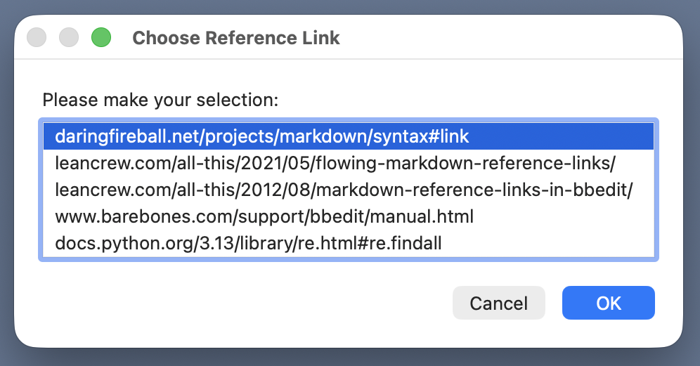 Selection of existing link