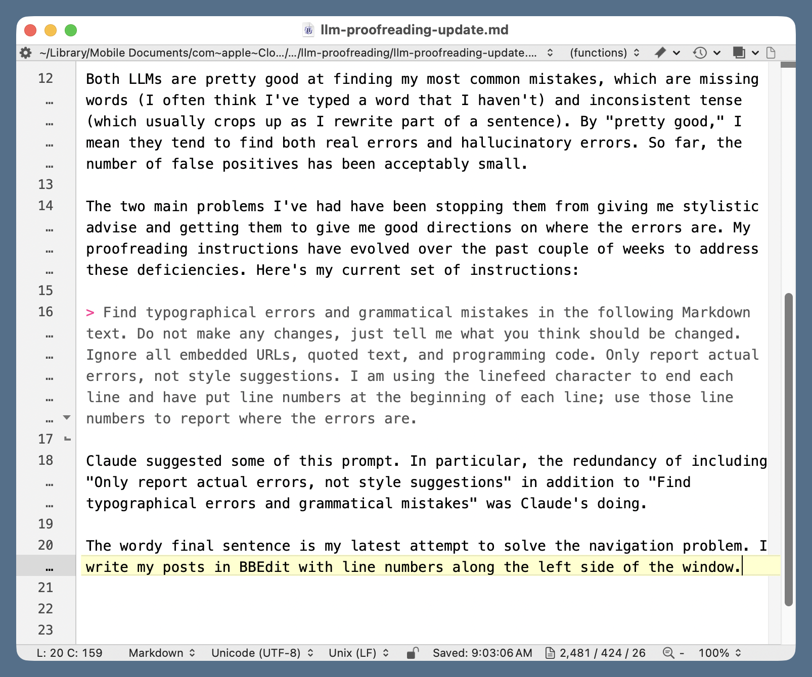 BBEdit editing window