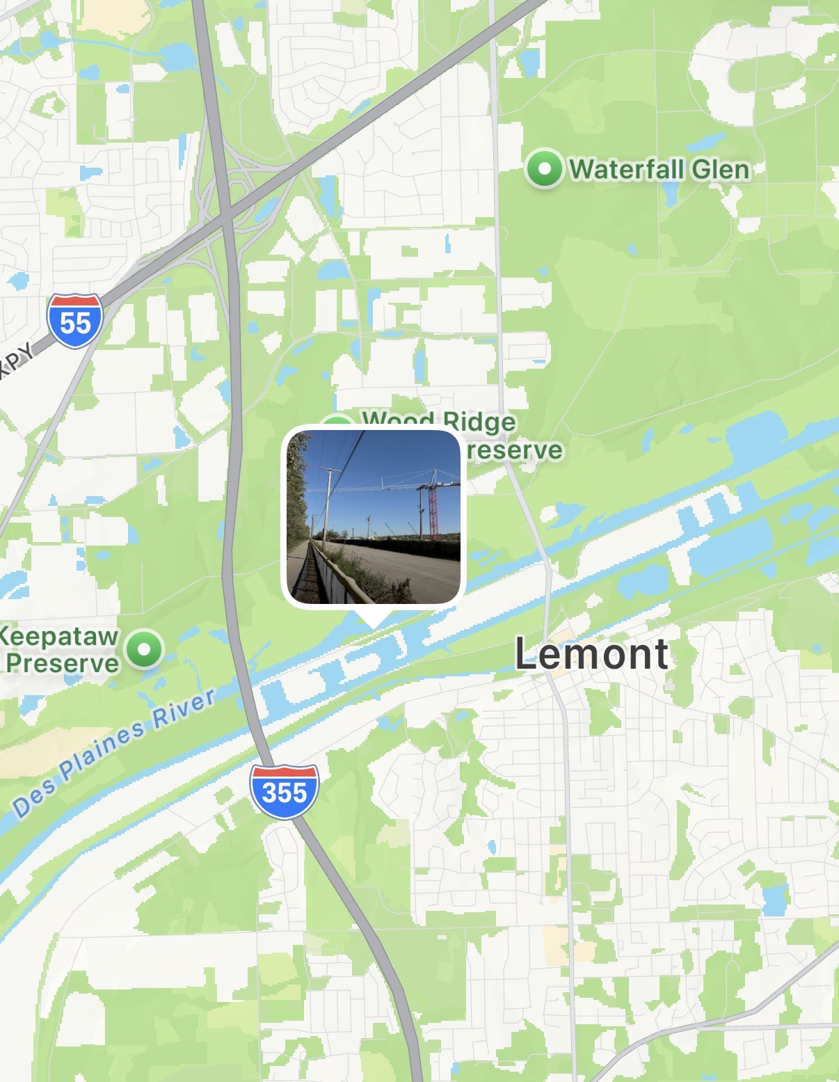 Map showing location of tower crane