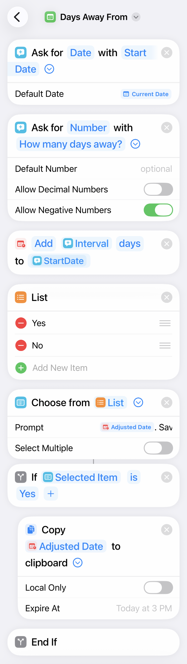Days Away From shortcut