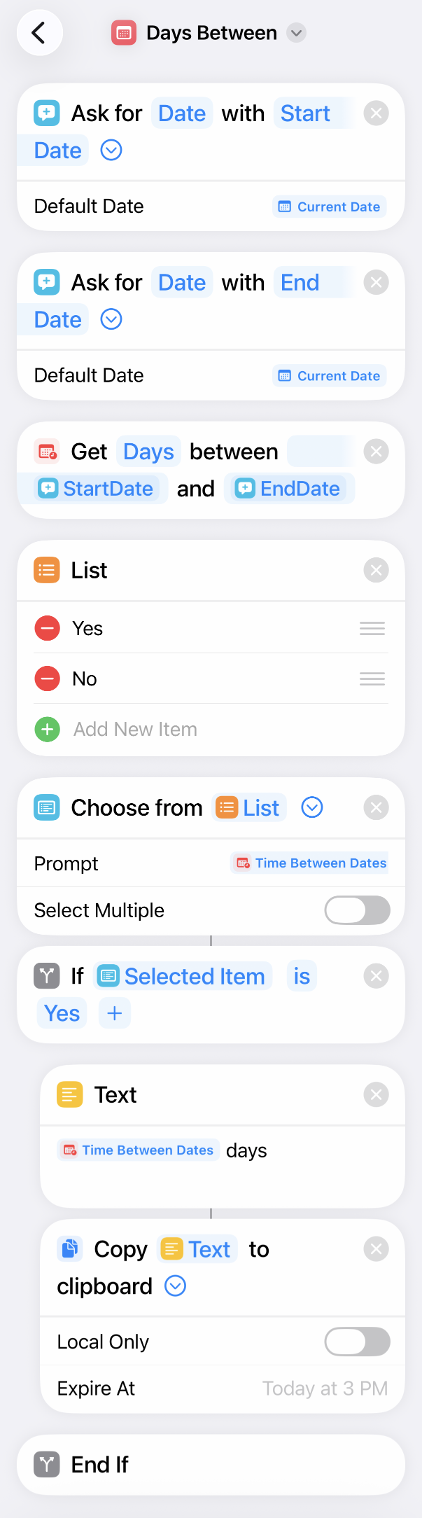 Days Between shortcut