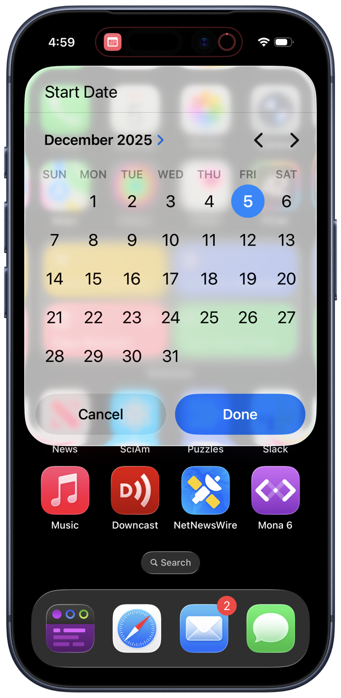 Days Between starting date picker
