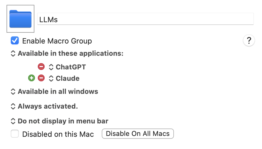 LLM group in Keyboard Maestro