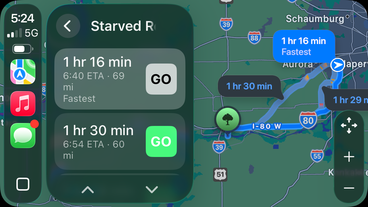 CarPlay with alternate routes in Maps