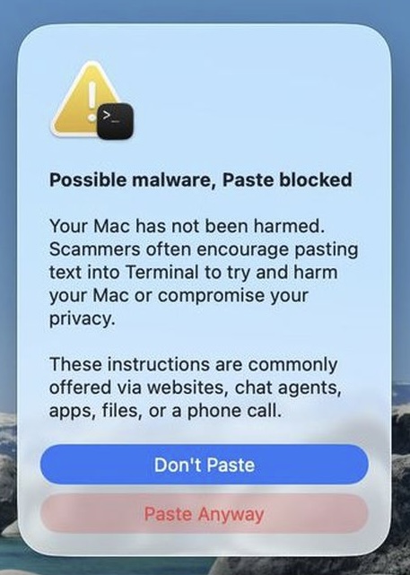 macOS 26.4 command paste warning