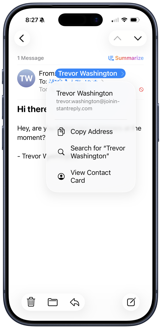 Sender context menu