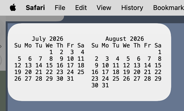 Two-month calendar in TerminalWidget Two-month calendar in TerminalWidget