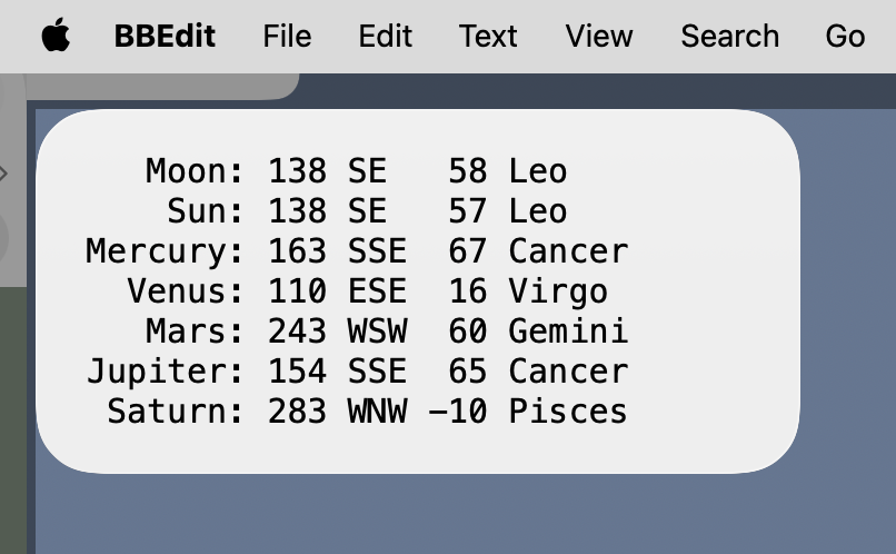 Planets widget near the solar eclipse time